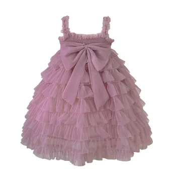 2024 summer baby girl dresses fashion new stylish sweet and soft skirt with bow cake suspenders mesh baby princess dress