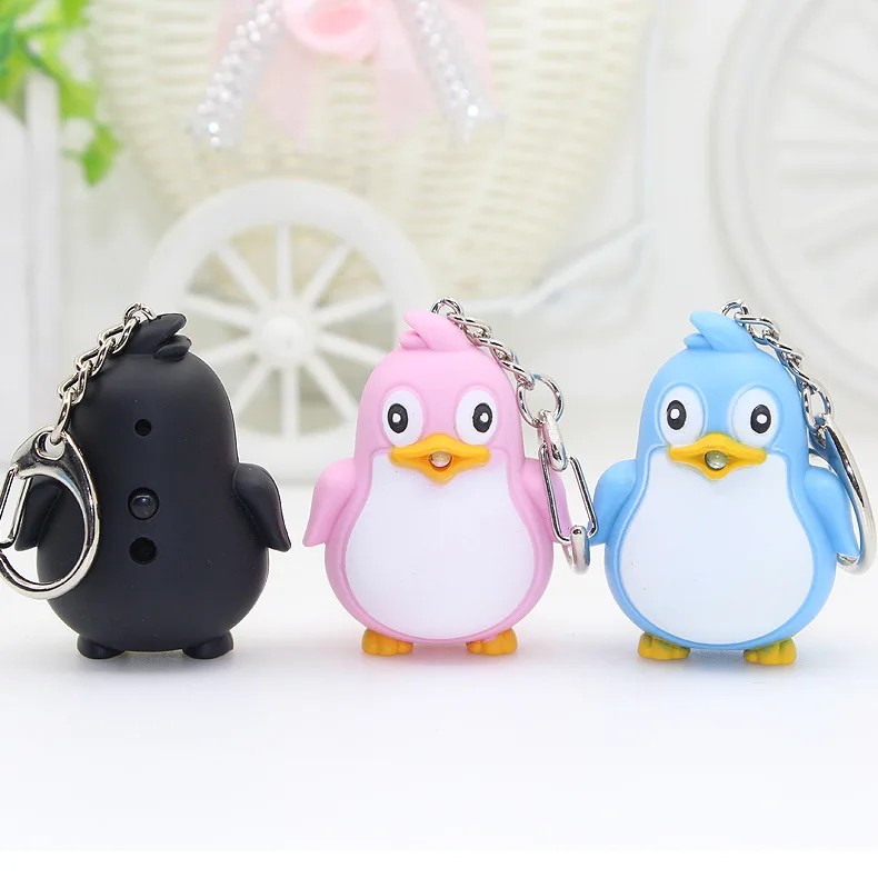 2 Portachiavi Pinguino Con Luce LED E Suono, In Metallo, Portachiavi Luminosi Per Borsa E Zaino, Simpatico Accessorio Regalo, Colore Nero