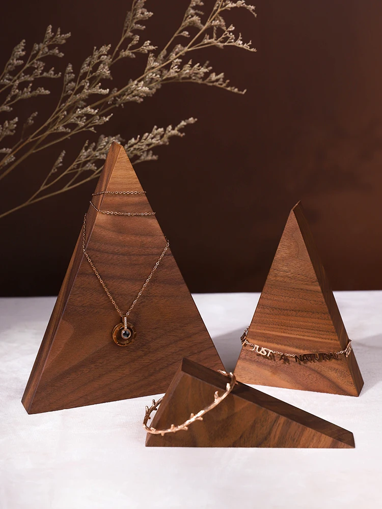 Solid Wood Simple Black Walnut Wood Jewelry Display Props Triangular ...