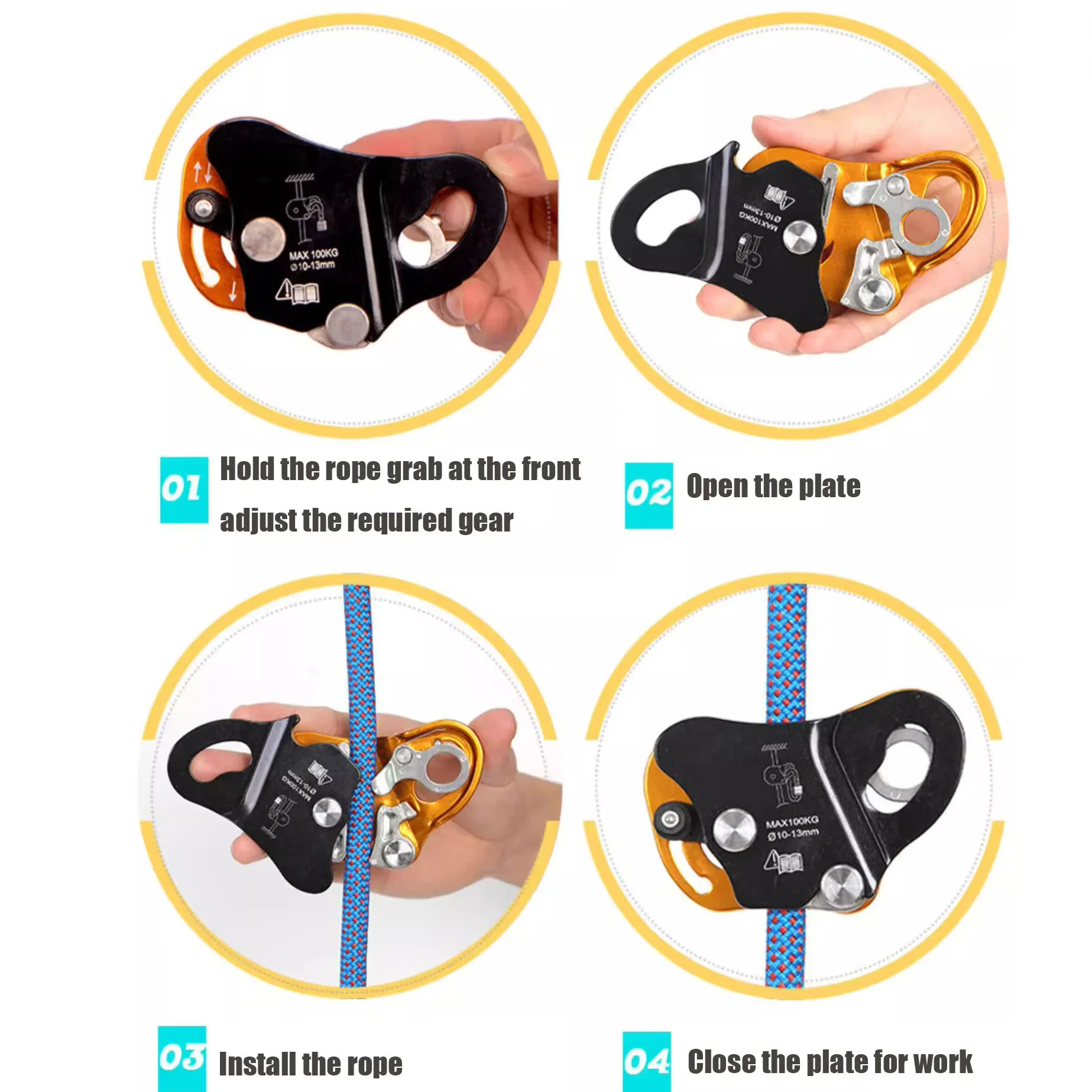Lock Climb Rope Bofulong 7075 Aluminum Alloy Climbing Safety Self Braking Rope Lock ...