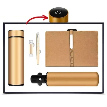 Gifts Sets Without MOQ 2024 New Arrival A5 Notebook + vacuum flask + USB flash drive + pen + A5 notebook + speaker + power bank