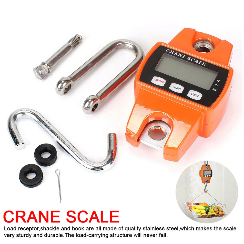 300kg Digital Hanging Scale Portable Heavy Duty Crane Scale Stainless Steel  Hook Scale LCD Loop Weight Balance Luggage Scale