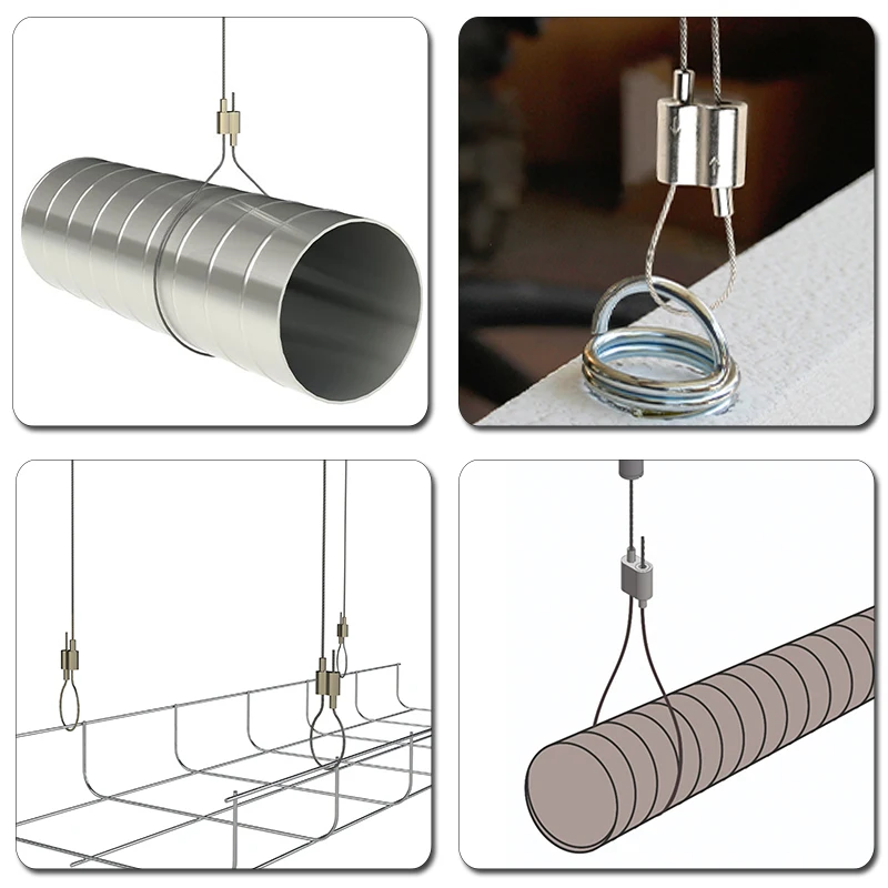 Adjustable Two-Way Cable Gripper Metal Wire Rope Suspension Hanging System Flexible Ductwork Sling Grippers Loop Cable Gripper