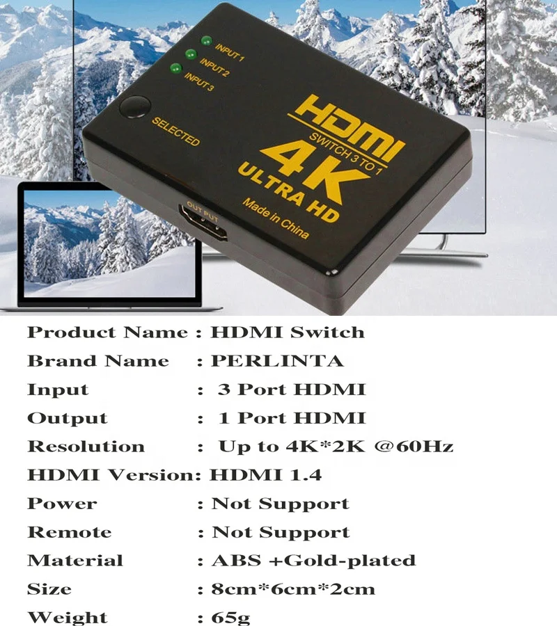 4K x 2K 3-портовый HDMI коммутатор 3x1 переключатель @ 60 Гц 3 в 1 Ultra HD 3D