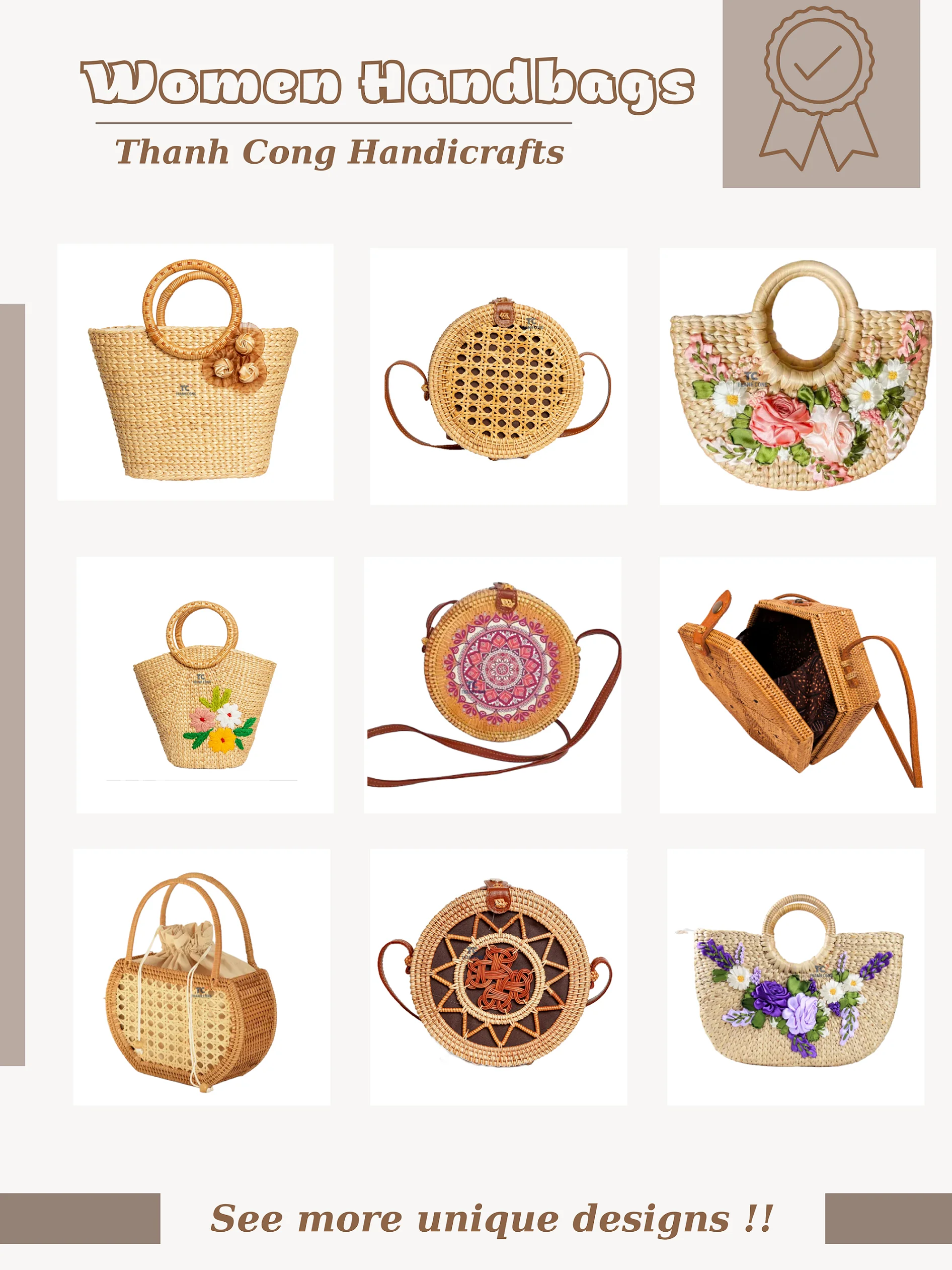 Leather Strap Water Hyacinth Seagrass Straw Tote Bag Handmade Ladies ...