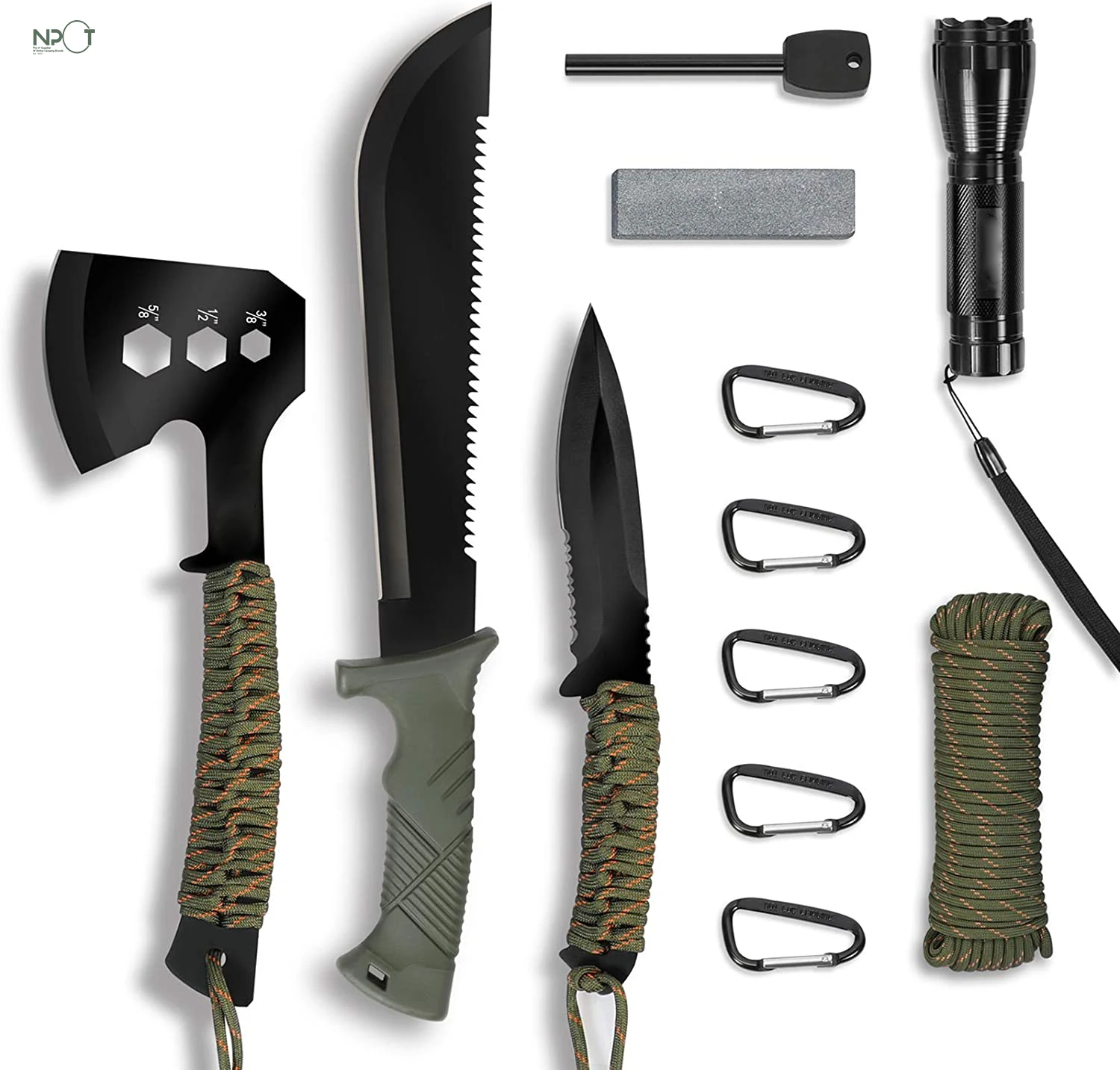 Npot 15 Pieces Camping Tool Set Axe Fixed Blade Knife With Sheath