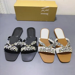 Summer Designer Luxury Shoes Women Black Diamond Wear Outside Act the Role of Flat Sandals Joker Comfortable Ladies Flat Shoes