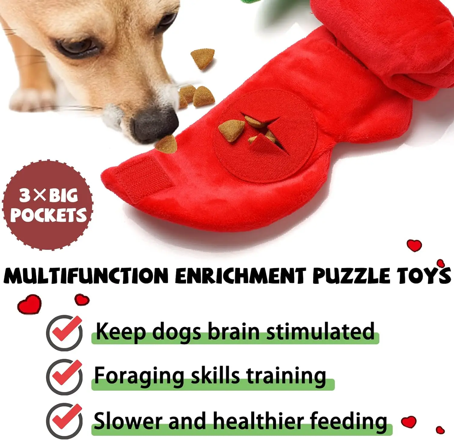 Romantic Fashion Rose Dog Toy Durable Interactive Pet Puzzle Snuffle  Squeaky Crinkle for Valentine's Day Enrichment