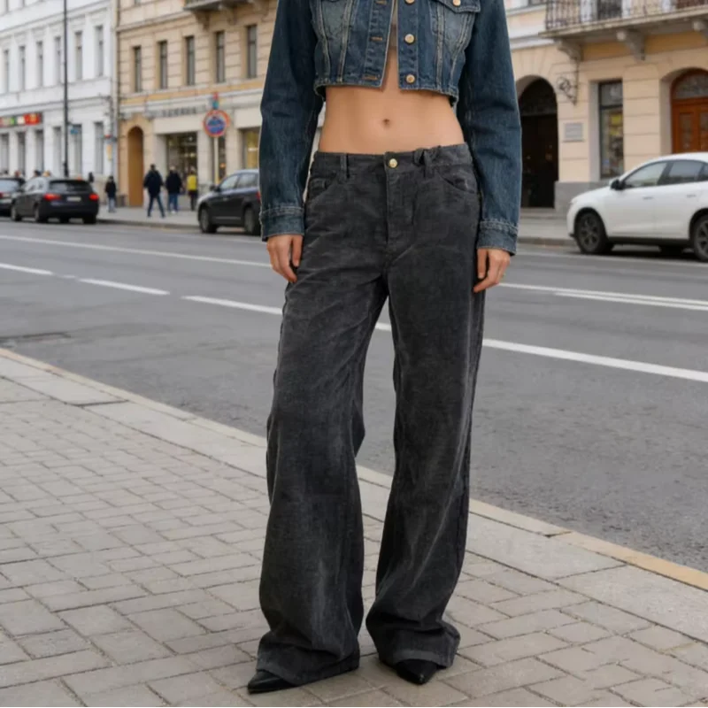 Hot Selling Women Soft Loose Fit Denim Pants High Waist Wide Leg Casual Trousers with Pockets