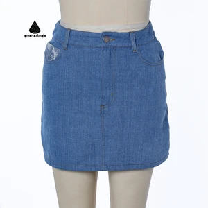 Denim Low Rise Skirt Womens Low Waist Embroidery Pockets Jean Skirt Vintage Y2k Bodycon A-line Mini Skirt