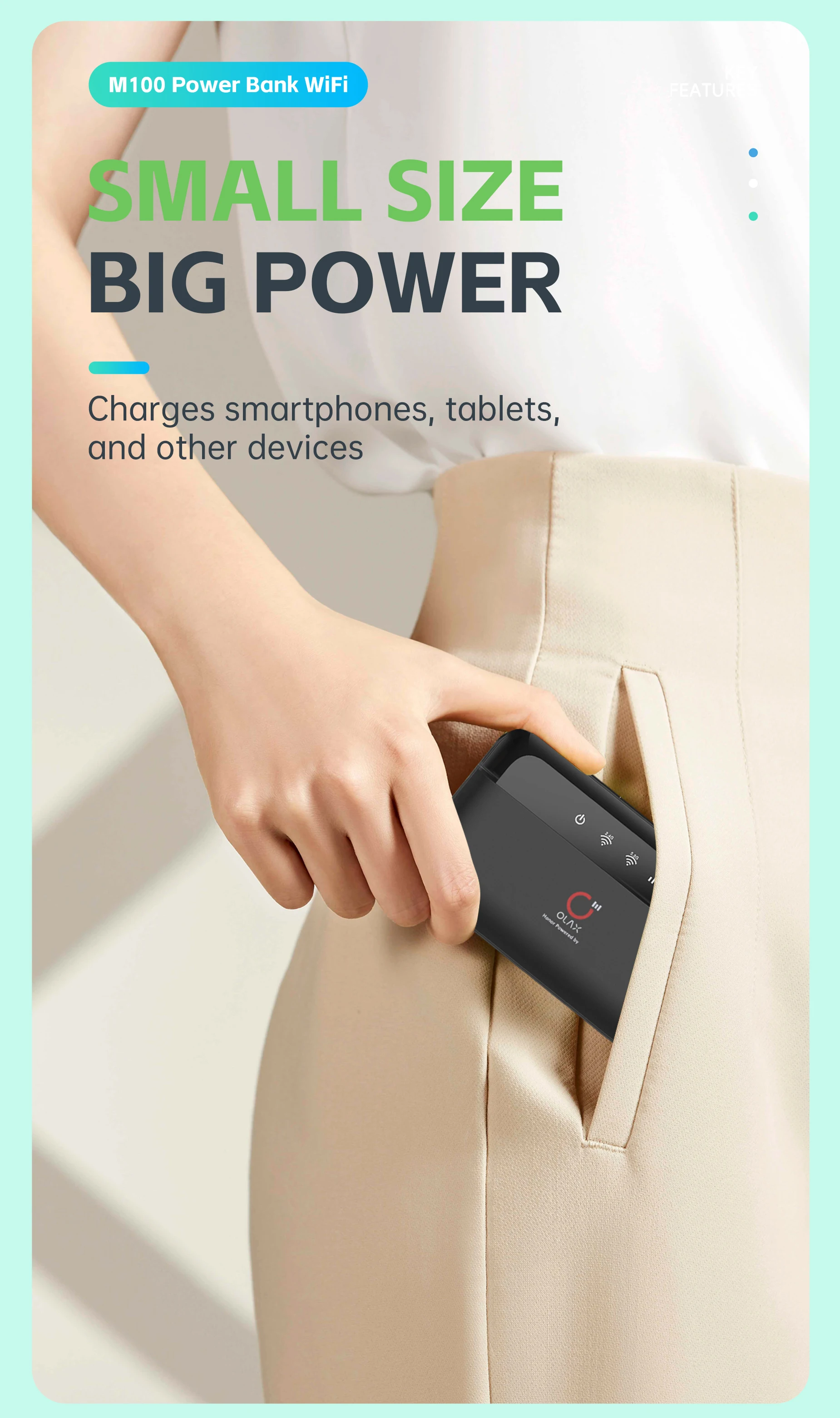 Gadgetoo Olax M100 Wifi 6 Pocket Router Powerbank 10000Mah Battery