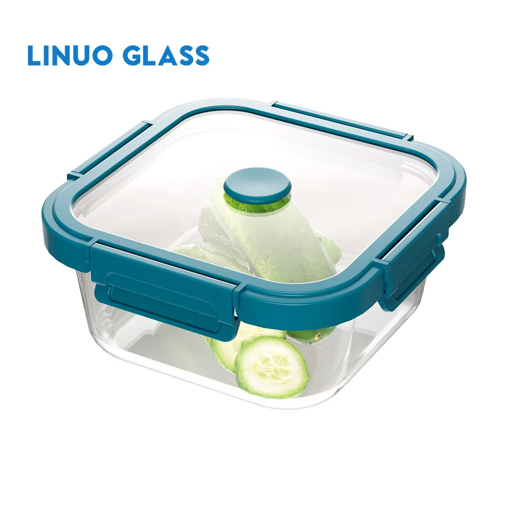 LINUO  Eco-Friendly Bento Lunch Box PBA Free High Borosilicate Glass Food Container Storage Set with Glass Vent Lid