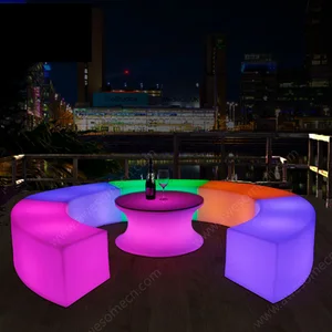LED Illuminated Long Snake Bench Garden Set Outdoor Furniture Including Chairs