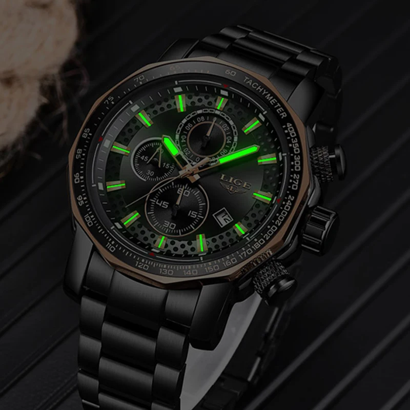 9902 LIGE Men's Watch Luxury Waterproof Date Brand Clock