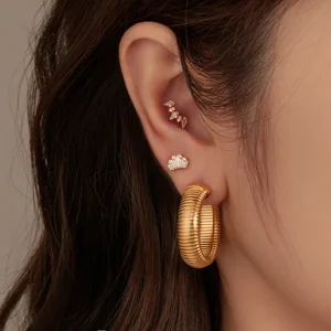 Hot Selling Waterproof Titanium Body Piercing CZ Stones Cross Shape Earrings Factory Handmade Jewelry