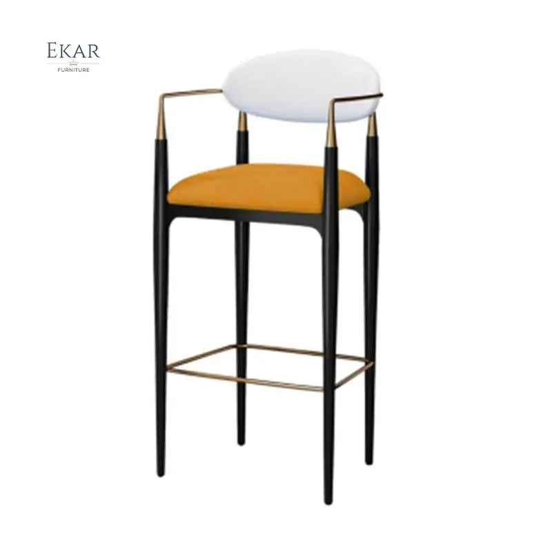 Ekar Furniture Wholesale Luxury Cafe Gold Gilt Metal orange Fabric High Standing Bar Stool Chairs