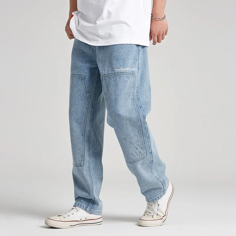 カスタムロゴプリントプレーンメンズライトブルージーンズストレートクラシックパンツウォッシュドプラスサイズワイドレッグデニムメンズジーンズパンツ Buy ブルージーンズパンツ 男性ジーンズストレートクラシックパンツ デニム Product On Alibaba Com