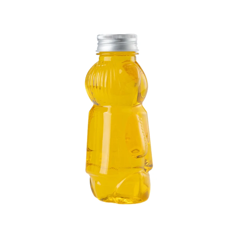 Customizable 250ml 350ml Empty Cartoon Plastic Bottle Cute Bear Shape Pet Cap Fruit Juice Bottle supplier