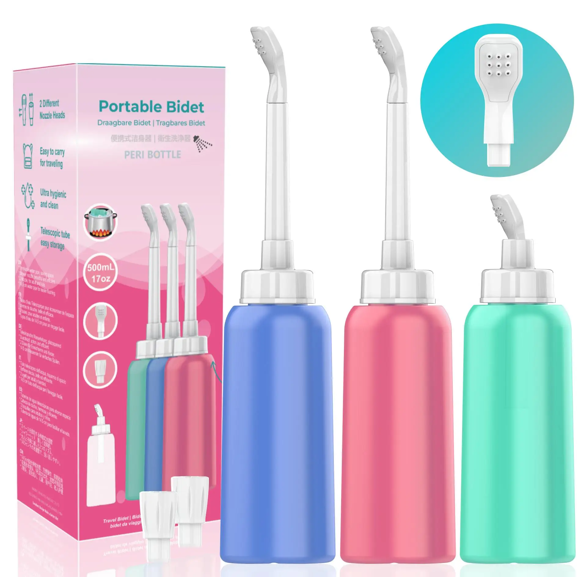 Portable Travel Bidet 2-Pack - 17oz Handheld Personal Hygiene Washer For Postpartum & Perineal Care
