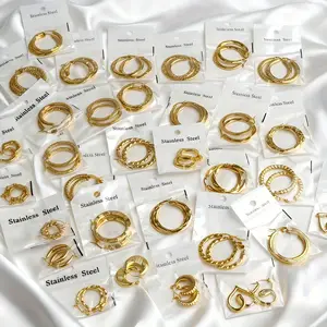 MW Wholesale Classic Stainless Steel 18K Gold Plated Hammered Hoop Huggies Earring Geometric Irregular Hoop Earrings for Women