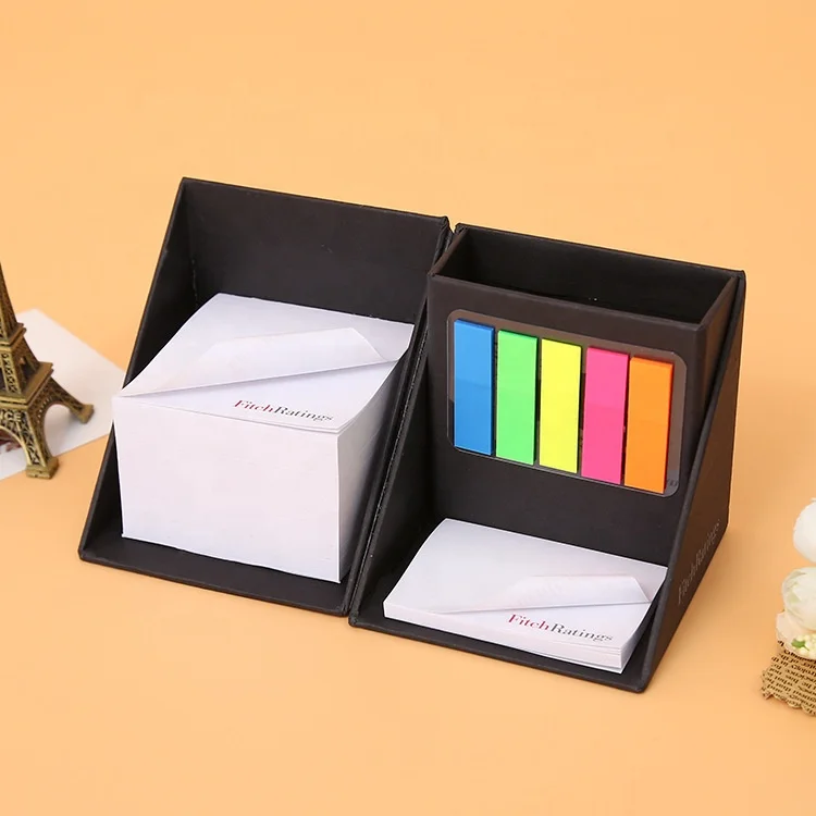 Customized logo printing foldable square shaped paper box memo pad cube with pen holder