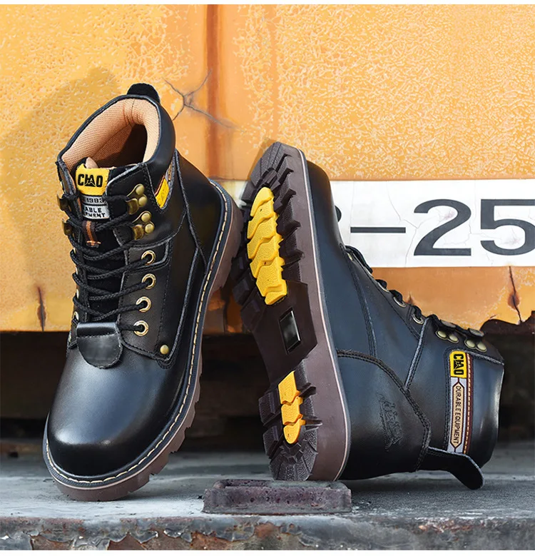 Wholesale Men's Leather Steel Toe Cap Work Boots Winter Outdoor Hiking