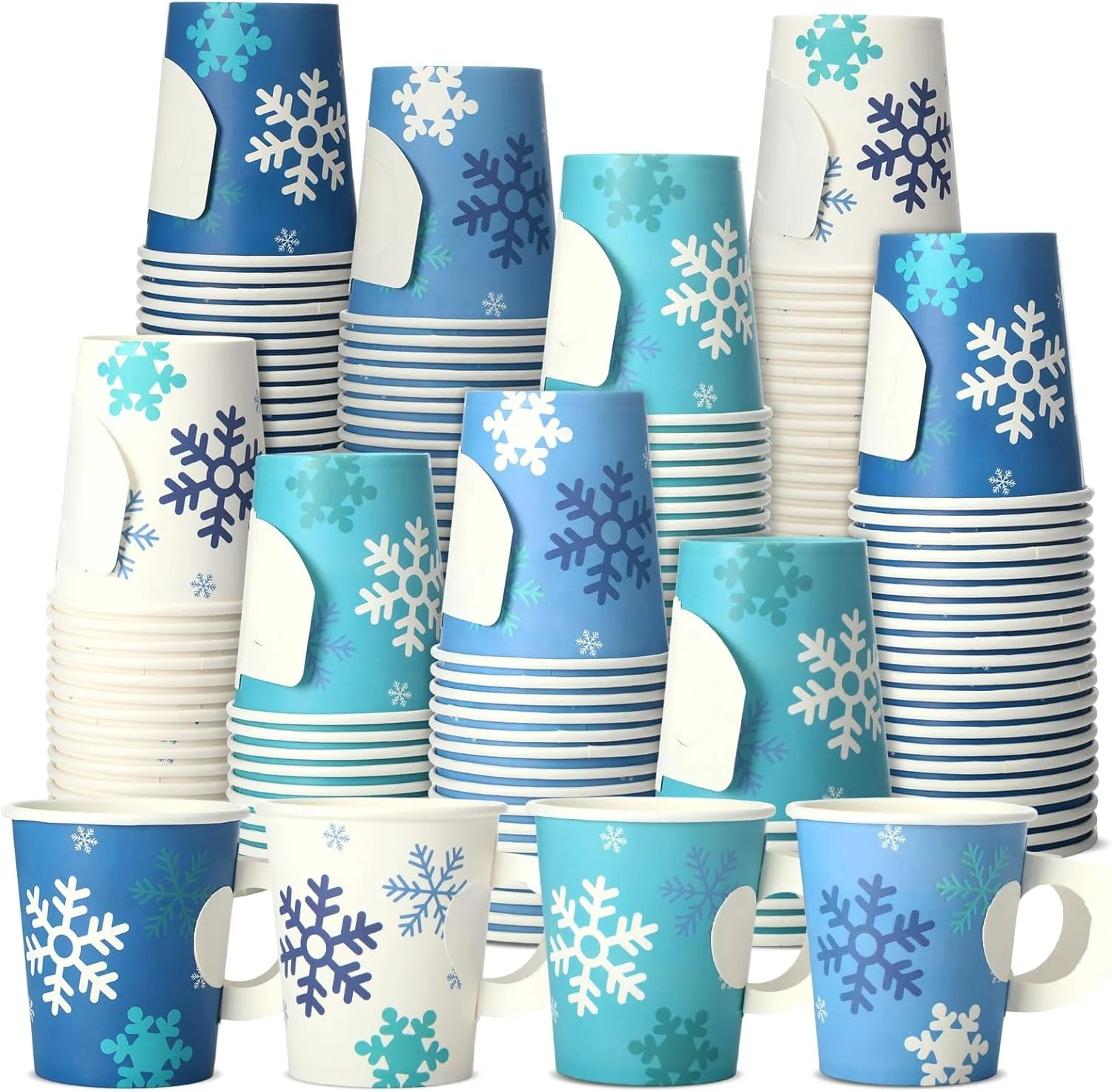 7oz 9oz Children's Christmas snowflake cup with handle, loose snowflake disposable paper cup, winter Christmas beverage, adult a manufacture