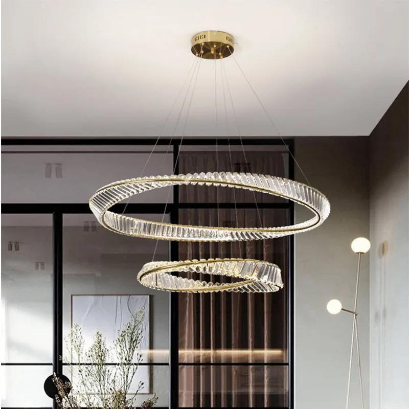 Modern Luxury Crystal Chandelier Ceiling Hanging Lamp Gold Simple Round Chandelier Light LED Pendant Light for Hotel Living Room