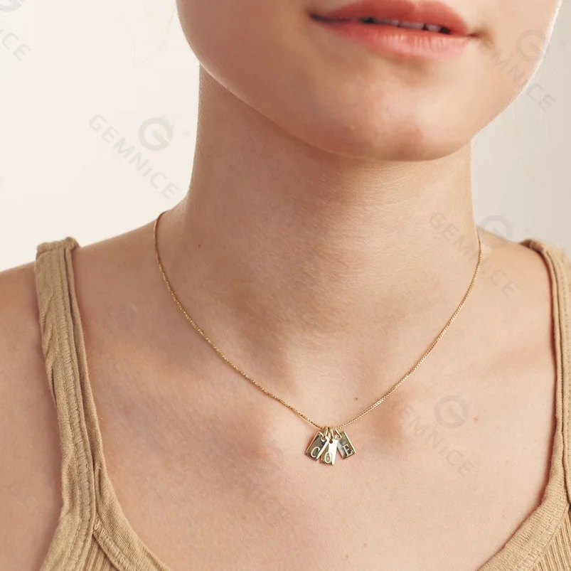 Gemnel Custom Gold Alphabet Font Mini Dogtag 925 Silver Pendant Personalized Inital Letter Chain Necklace
