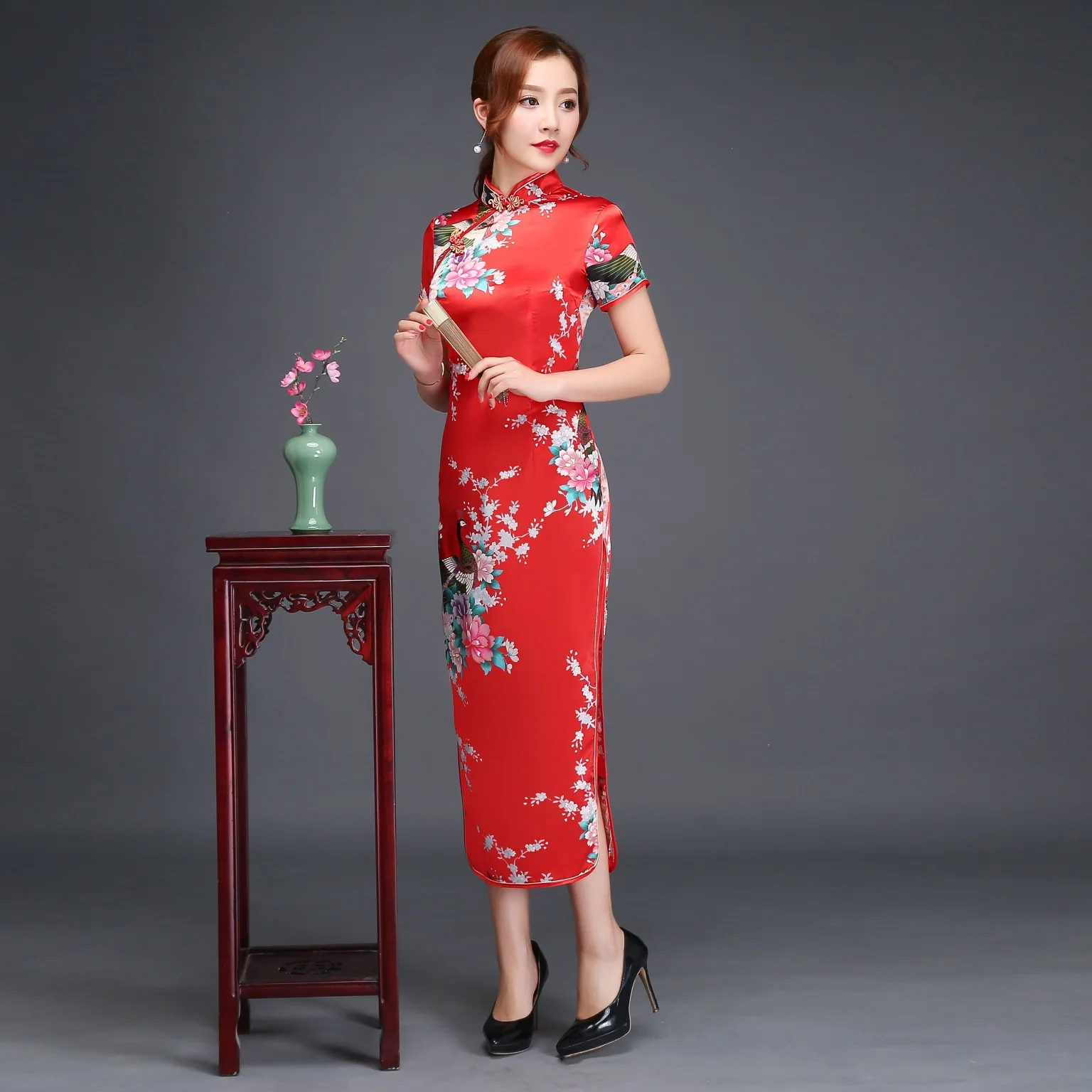 Cheongsam Amazon Abiti Rossi White Chinese Collar Dress For Ladies