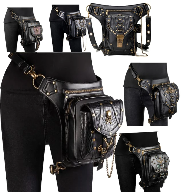 Swyivy Steampunk Vintage Handmade Multi-Pocket Leather Utility Belt Bag Western