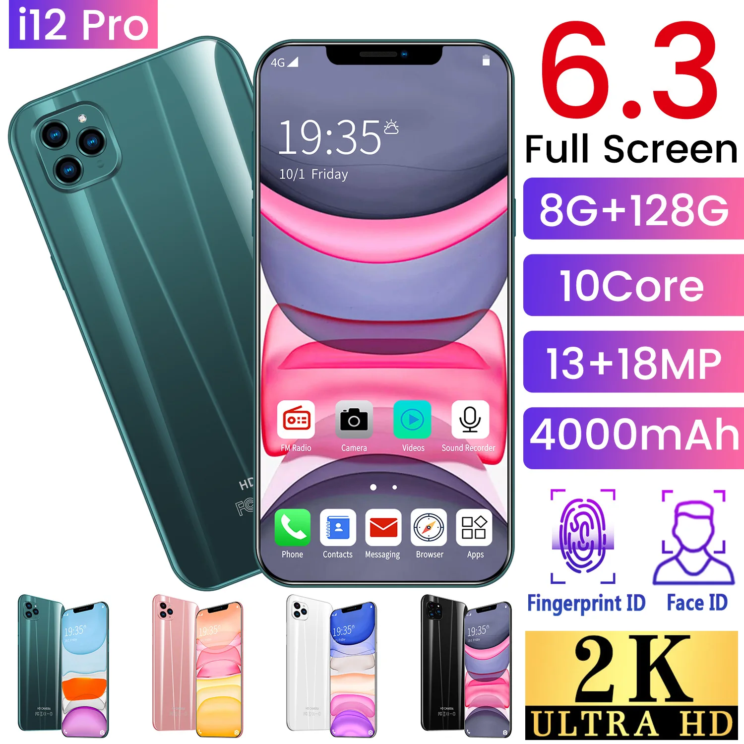I12 Pro 8 ГБ + 128 Гб Мп 16 МП 6 3 дюйма 2020 Gps отслеживание разблокированный китайский дешевый 4g Смартфон Android 1 мобильные