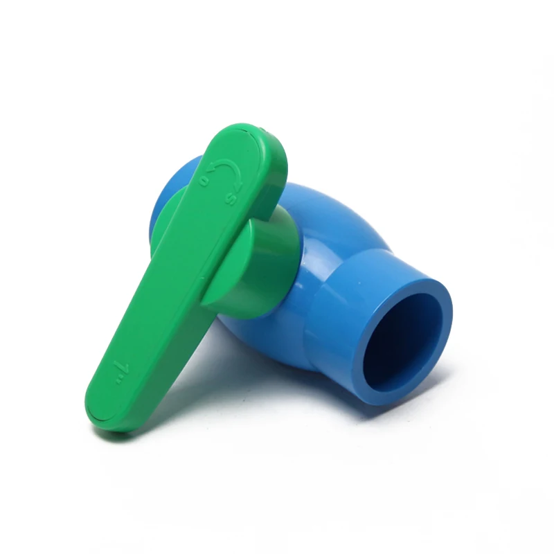 New Type Plastic 90 Degree Blue Body Green Handle Compact Ball Valve Parts