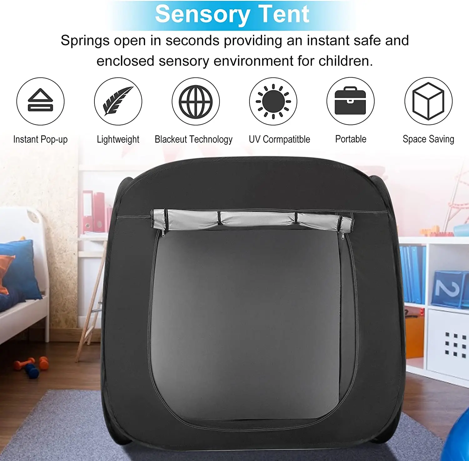 Pop Up Kids Sensory Den Cave Playhouse Children Blackout Tents Light Projection Sensory Play