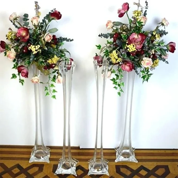 Aeofa eiffel Tower Shape Long Stem Tall Glass Vase White Black Clear Colour Vase for Flower Decoration