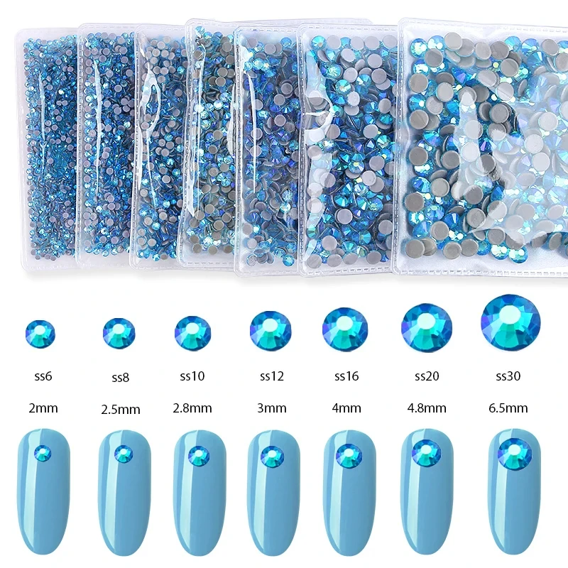 AB Color SS6 SS8 SS10 SS12 SS16 SS20 Flat Back Glass Hotfix Rhinestones ...