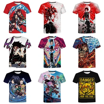 Summer short sleeve anime print shirt tee-shirt anime japonais 3D Print 65% polyester 35% cotton t-shirt demon slayer shirt