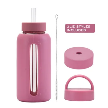 Hot Selling small water glass wide mouth bottle for boys Double Lids with Handle in Time Scale