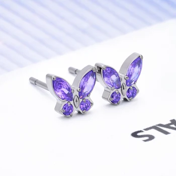 1 Pair  G23 Titanium 20G Piercing Studs Plug in Shaped Butterfly Back Earrings Fashion Women Ear Studs With Zircon
