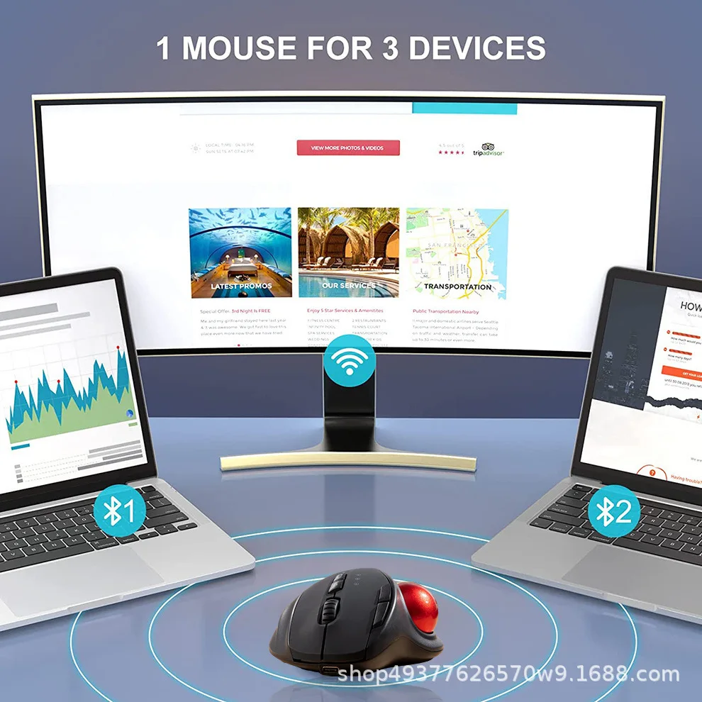 Wireless Trackball Mouse Rechargeable 2.4G  Dual-mode Luminous Mouse Suitable for Computer Notebook Tablet