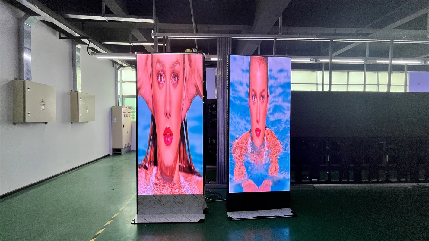 Indoor P1.86 Double Size Easy Moving Full Color 16:9 Board Shop Ground Support Standing Vertical Pusher Frame Led Poster Display