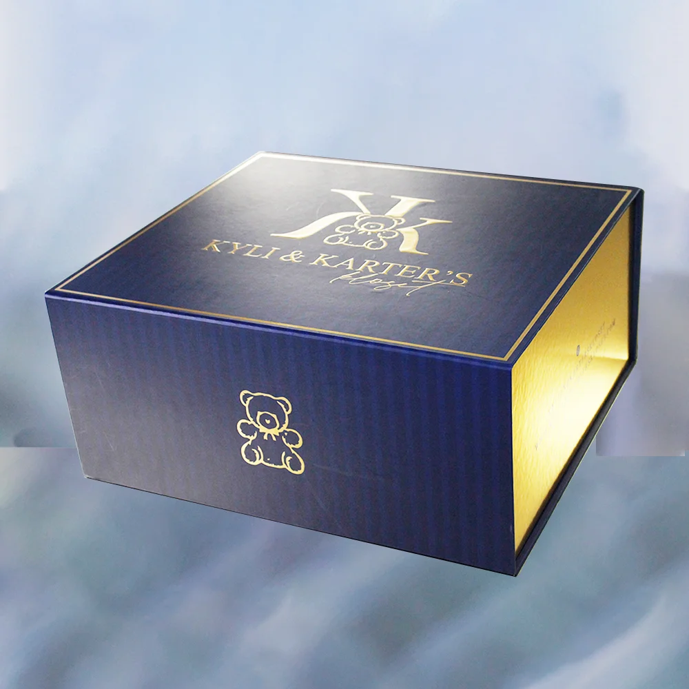 Wholesale Custom Goldem Foil Stamping Large Blue Folding Gift Box Coated Paper for Garment Dress Recycled Materials Socks