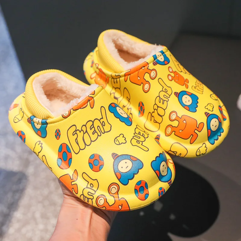 Детские зимние домашние хлопковые тапочки, новинка 2021, домашние водонепроницаемые Нескользящие теплые тапочки с бархатной подкладкой