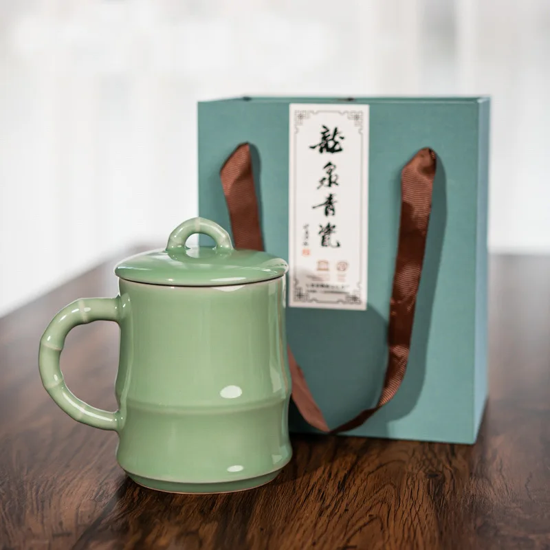 High-End Large-Capacity Office  Longquan Celadon Tea Cups Custom Ceramic Mug Cups Set for Conference