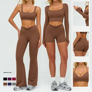 Fitness Clothing Wholesale Outdoor Fitness Slim Fit Gym Top Long Sleeves Sports Bra Yoga Set for Women