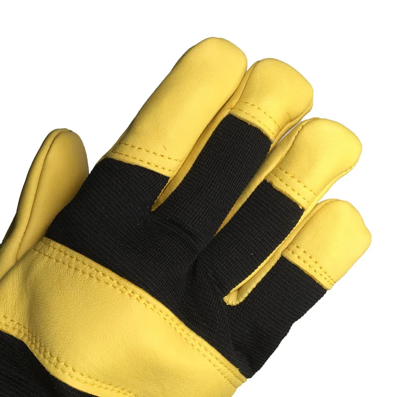 
Winter Warm Yellow Goatskin Fleece Lining Heavy Duty Garden Work Leather Driver Gloves 