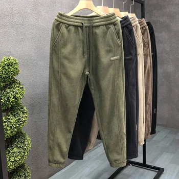 Popular  Green Velvet Pants Men's Winter Warm Thickened Pants 2024 New Men's Versatile Casual Pants