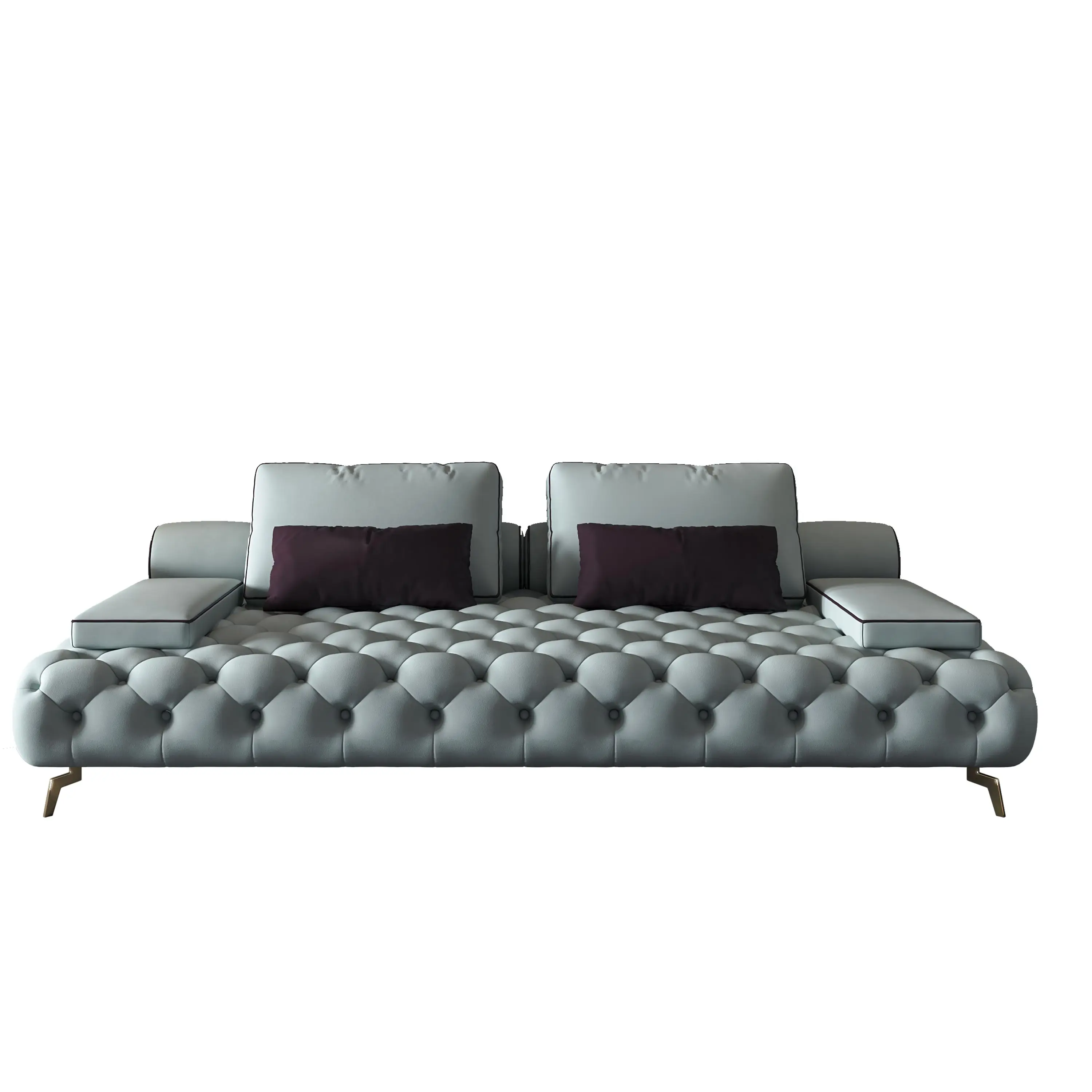 Leather Button Sofa 3 Seater Leather Set Genuine Light Blue Luxury Chesterfield Premium Sofa Set Furniture Living Room