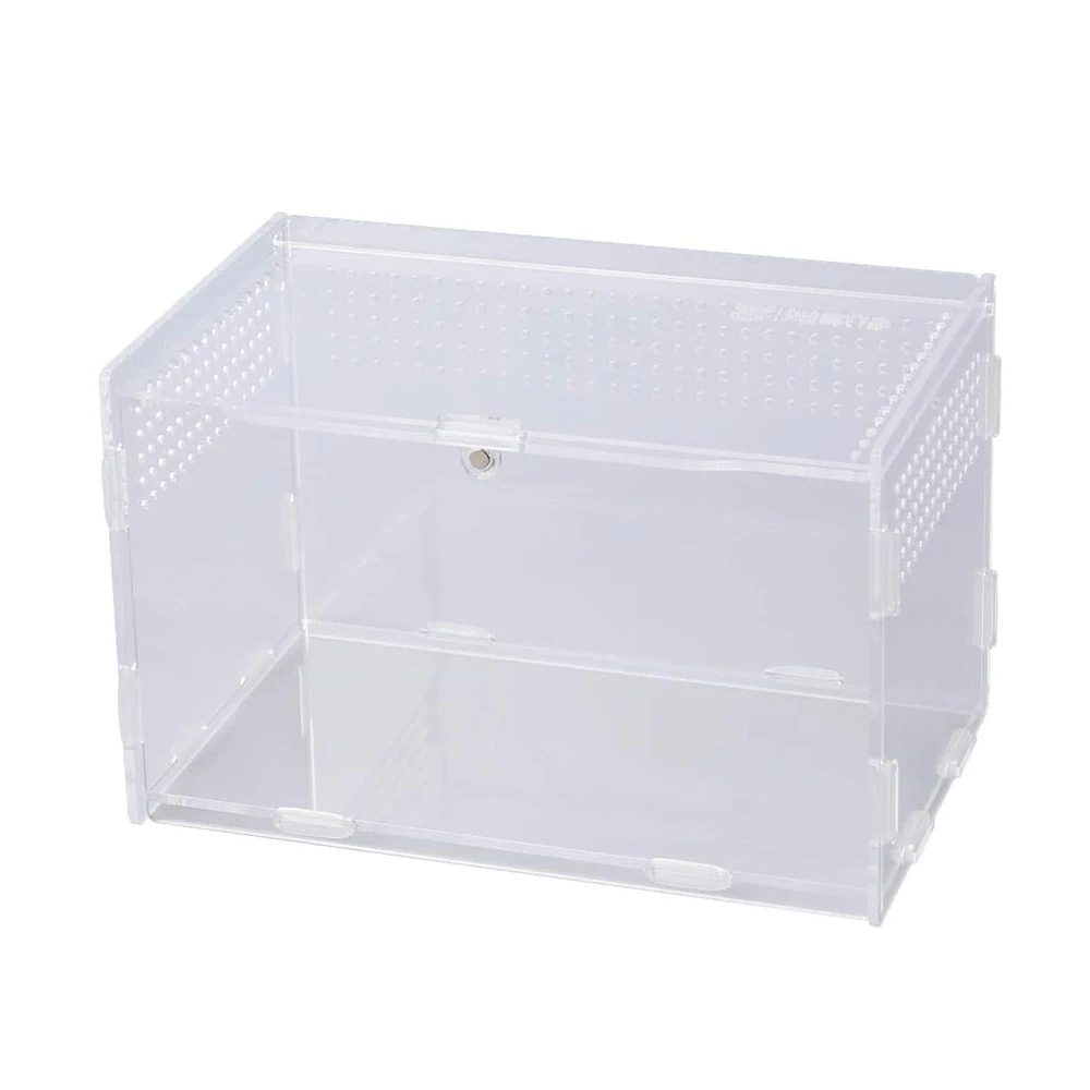 Detachable Acrylic Reptile Terrarium with Ventilated Lid Clear Breeding Enclosure for Lizards Turtles & Small Reptiles