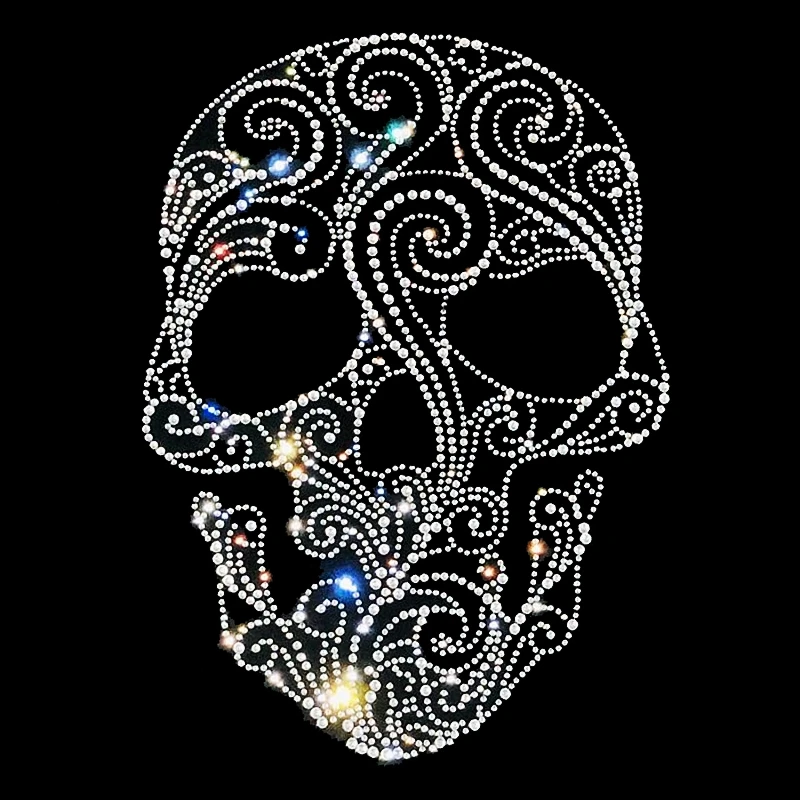 Custom logo crystal rhinestone heat transfer skull hoodie design green rhinestone motif